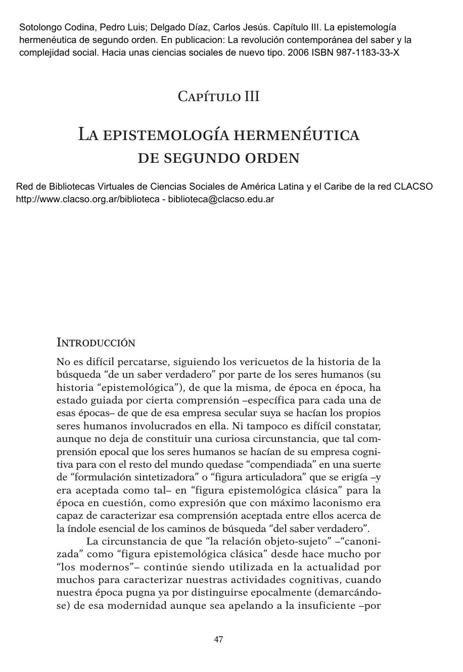 La epistemologia hermeneutica del segundo orden